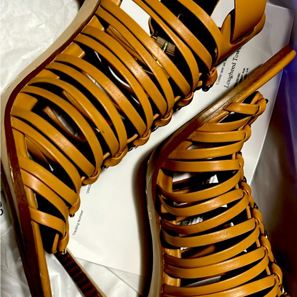 Brown leather heeled sandals